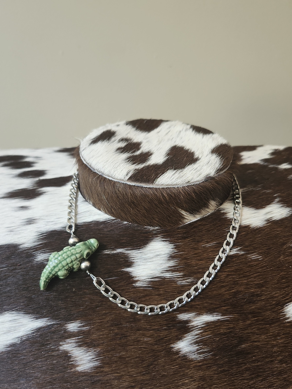 Gator Necklace With Sterling Silver Pearls On A Cuban Link Chain